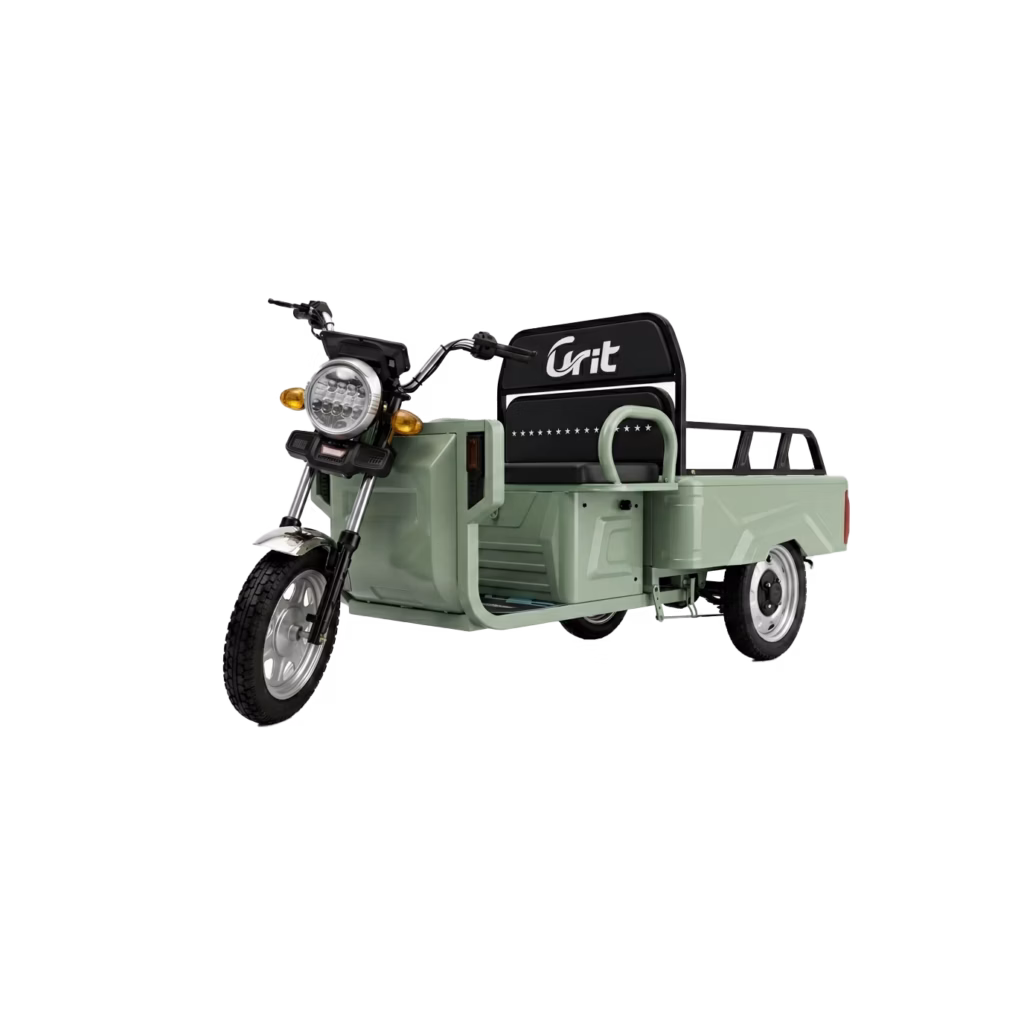 Electric tricycle G009 - flatbed model, three-wheel EV, white background product photo, professional view