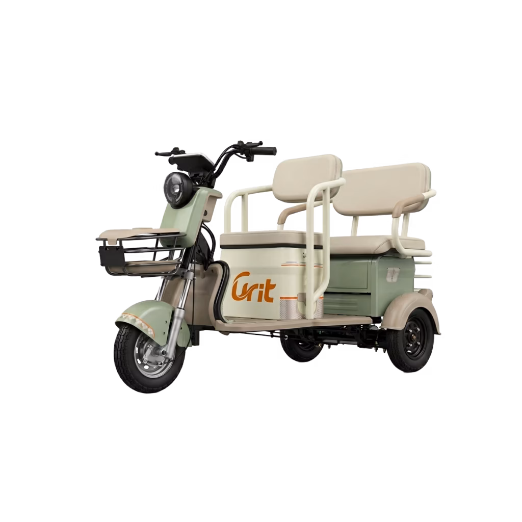 Electric tricycle T008 - electric-tricycle-leisure model, three-wheel EV, white background product photo, professional view