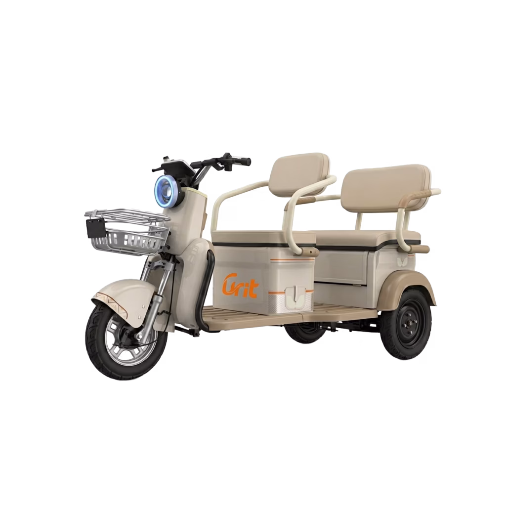 Electric tricycle T009 - electric-tricycle-leisure model, three-wheel EV, white background product photo, professional view