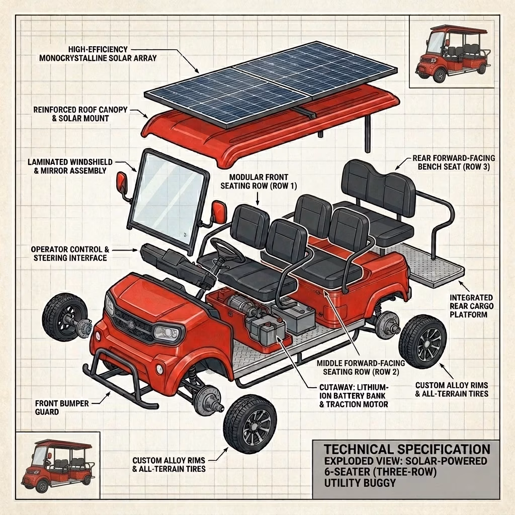 URIT 5 6 Seater Solar Electric Sightseeing Car CE Certified Long Range 60V Disc Brakes Quiet Golf Buggy Hotel/Resort/Park Tours - Image 4